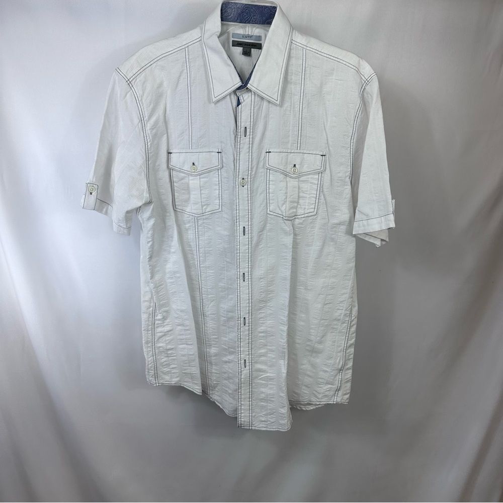 Johnston & Murphy 2 front pocket short sleeve white shirt men L cotton blend